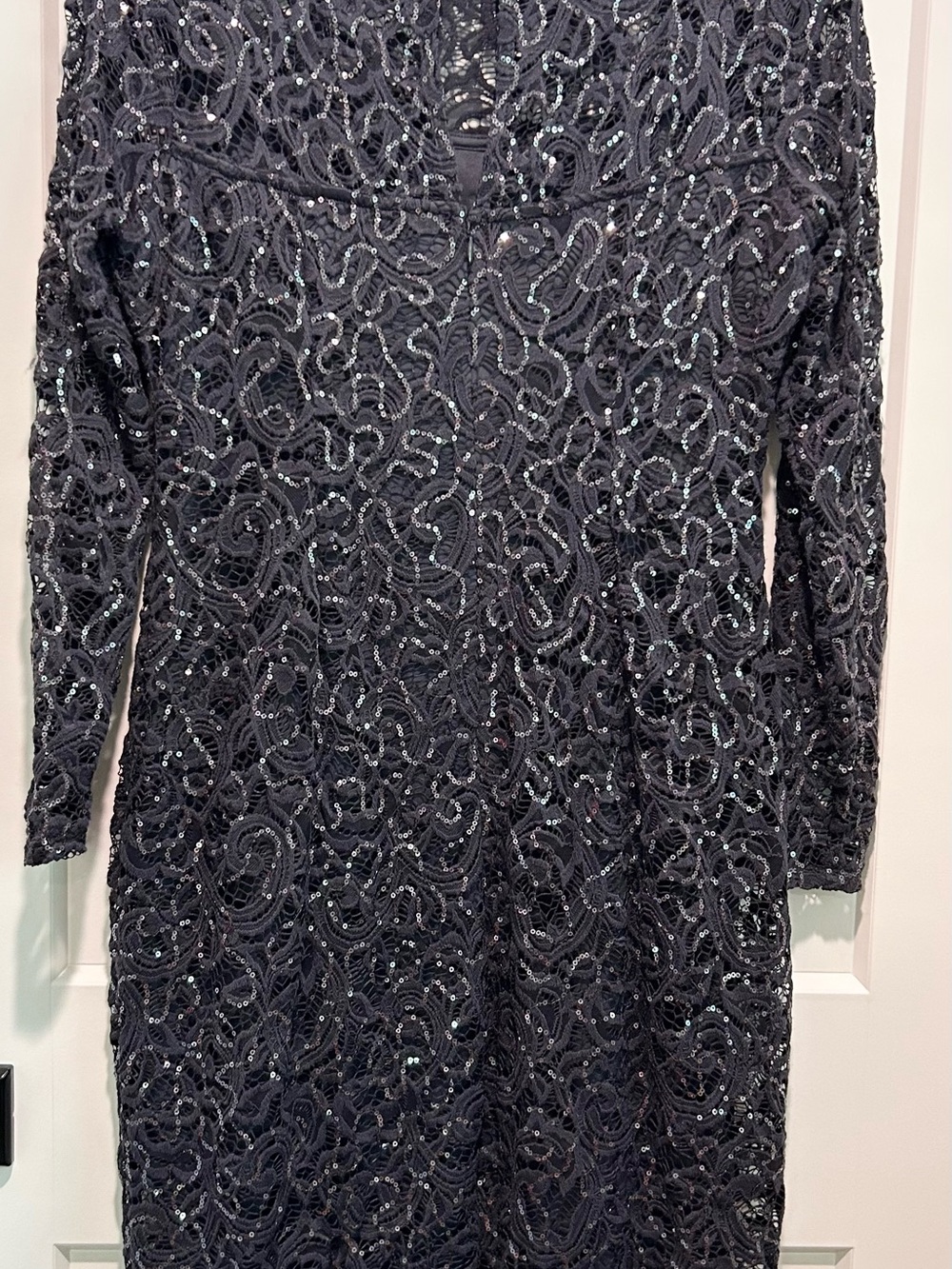 Marina Navy Sequin Lace Sheath Dress Midi Mother of Bride Wedding Guest 10 - Picture 5 of 8